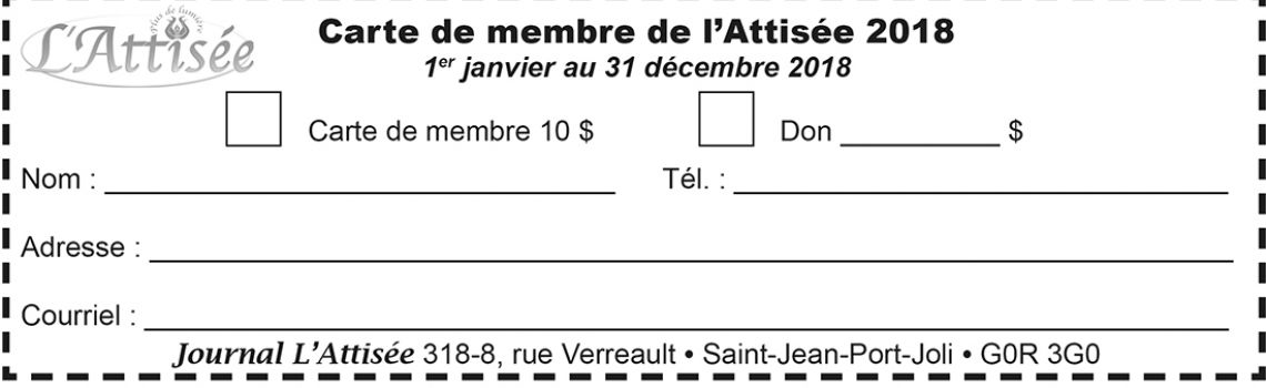 Carte de membre du journal L'Attisée 2018