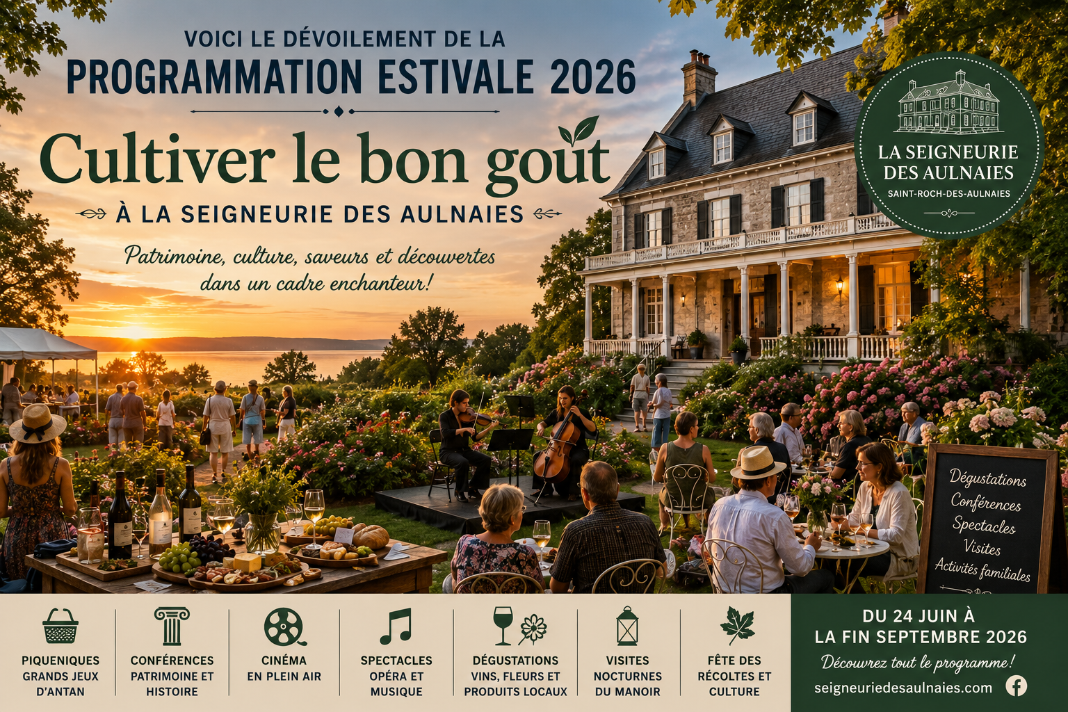 Voici le dévoilement de la programmation estivale 2026 – Cultiver le bon goût à la Seigneurie des Aulnaies